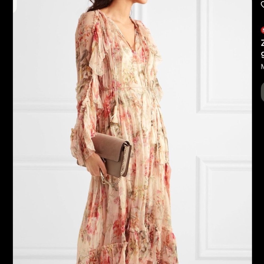 $875 Zimmermann Mercer floating ruffle dress with slip, US 6